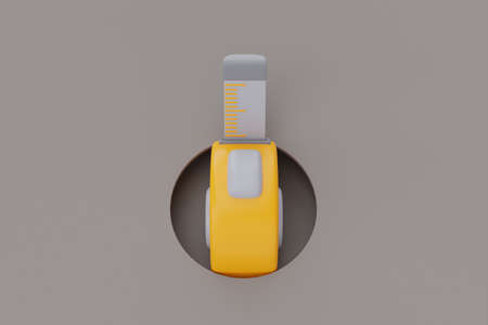 construction tools and equipment, Tape measure isolated on grey background, labor day. 3d rendering