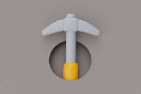 construction tools and equipment, Pickaxe isolated on grey background, labor day. 3d rendering