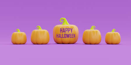 Happy Halloween with Jack-o-Lantern pumpkins character on purple background, traditional october...