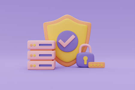 Cloud computing technology and online data storage for business network concept, Server racks with security protection system, 3d rendering.の写真素材