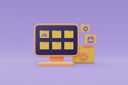 Document management system, Online data storage for business network concept, Computer screen with...
