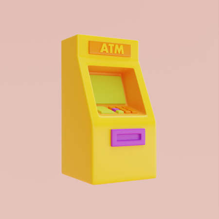 3d render ATM machine isolated on pastel background, minimal design,3d rendering.の写真素材