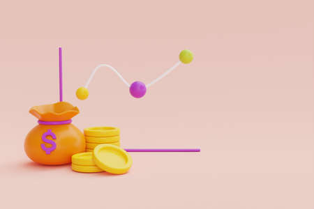 financial investments future income growth concept with coin stacks, coin bag and arrow, saving...