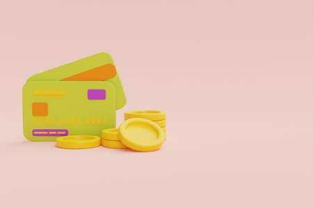 Online cashback service or digital payment concept with credit cards and dollar coin ,3d rendering