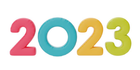 Colorful number 2023 for New Year and Christmas isolated on white background. 3d rendering.