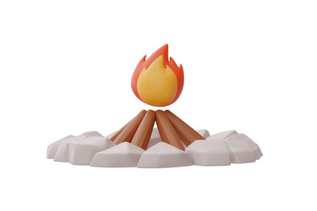 Campfire isolated on white background, Camping equipment, Summer camp concept, holiday vacation. 3d rendering.の写真素材