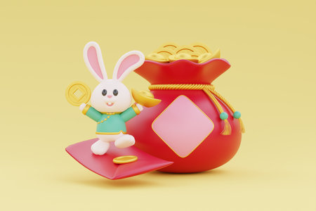 3D red envelope full of gold and money isolated, decoration for Chinese new year, Chinese Festivals, Lunar, CYN element, 3d rendering.の写真素材