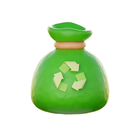 3d Green bag with recycle symbol. World environment day, Eco friendly, cartoon style, 3d rendering.の写真素材