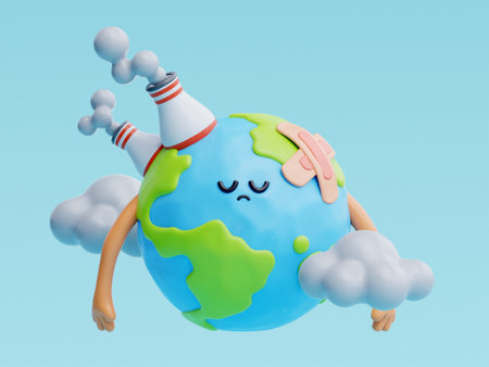 3D cute earth cartoon character, world Environment day, save planet and energy, eco friendly, 3d rendering.の写真素材