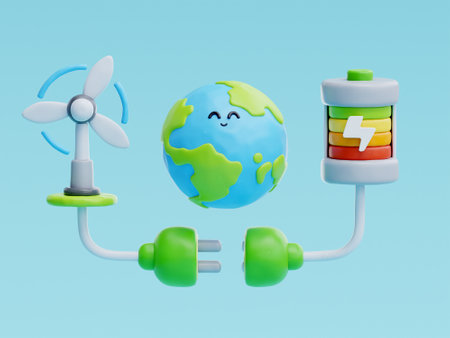 3D cute earth cartoon character, world Environment day, save planet and energy, eco friendly, 3d rendering.の写真素材