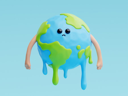 3D cute earth cartoon character, world Environment day, save planet and energy, eco friendly, 3d rendering.の写真素材