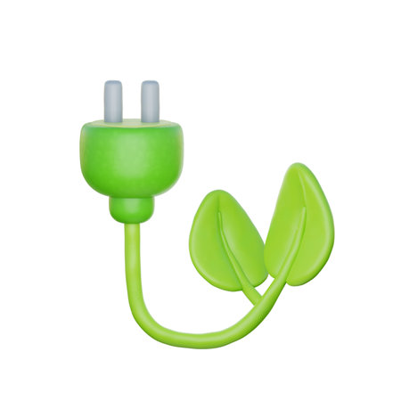 3D power plug with plant, Environmental Alternative Energy, Clean Energy, cartoon style, 3d...