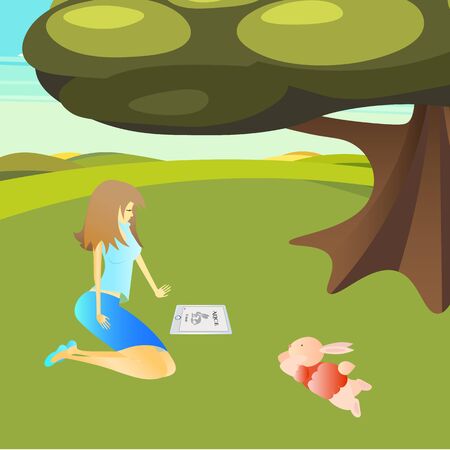 it has such beautiful farmland, mountains, valleys , and rivers. vector illustrationのイラスト素材