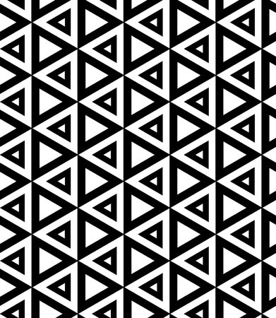 Vector black and white seamless pattern triangles,Modern textile print with illusion, abstract texture, Symmetrical repeating backgroundのイラスト素材