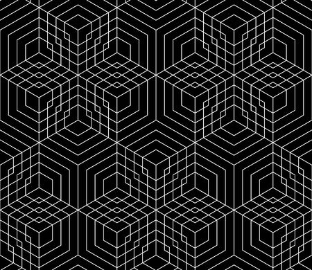 Vector modern seamless grid pattern, black and white textile print, stylish geometry background, abstract texture, monochrome fashion design, bed sheets or pillow patternのイラスト素材