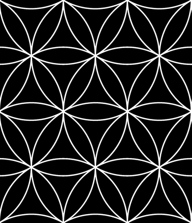 Vector modern seamless pattern flower of life, black and white textile print, stylish background, abstract texture, monochrome fashion design sacred geometry, bed sheets or pillow patternのイラスト素材