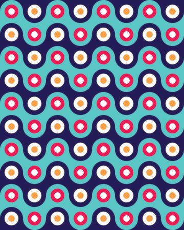Vector modern seamless colorful geometry pattern overlapping circles, color blue abstract geometric background, trendy multicolored print, retro texture, hipster fashion designのイラスト素材