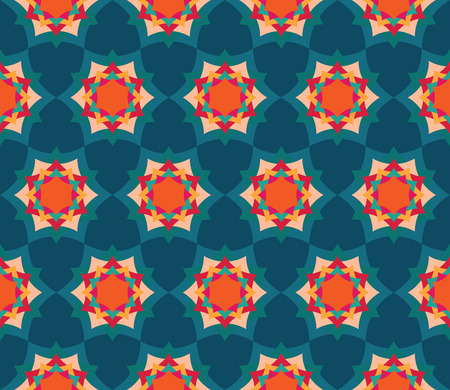 Vector modern seamless colorful geometry petal flower mandala pattern, color blue abstract geometric background, trendy multicolored print, retro texture, hipster fashion designのイラスト素材