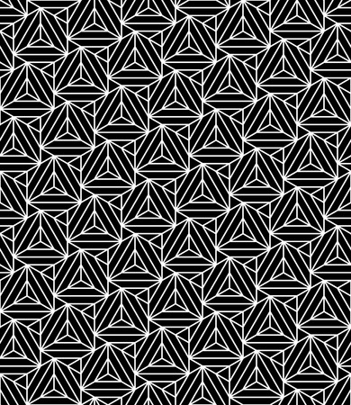 modern seamless sacred geometry pattern triangles illusion, black and white abstract geometric background, trendy print, monochrome retro texture, hipster fashion designのイラスト素材