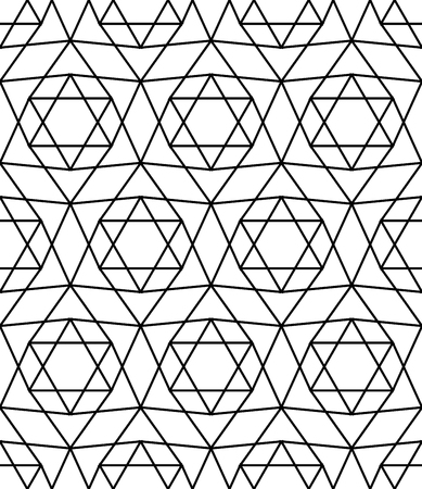 Vector modern seamless sacred geometry pattern david star, black and white abstract geometric background, pillow print, monochrome retro texture, hipster fashion designのイラスト素材