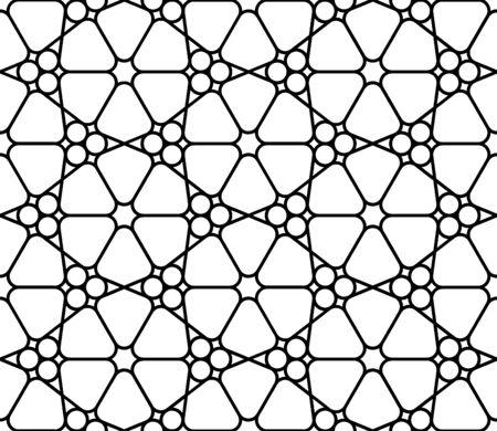 Vector modern seamless sacred geometry pattern, black and white abstract geometric background, pillow print, monochrome retro texture, hipster fashion designのイラスト素材