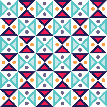 Vector modern seamless colorful geometry triangles dots pattern, color abstract geometric background, pillow multicolored print, retro texture, hipster fashion designのイラスト素材
