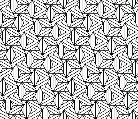 Vector modern seamless sacred geometry pattern triangles illusion, black and white abstract geometric background, trendy print, monochrome retro texture, hipster fashion designのイラスト素材