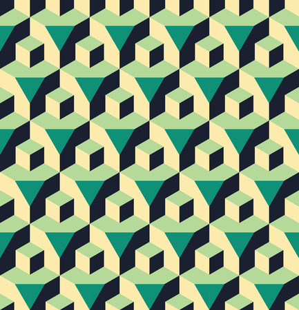 Vector modern seamless colorful geometry cube prism pattern, color abstract geometric background, pillow multicolored print, retro texture, hipster fashion designのイラスト素材