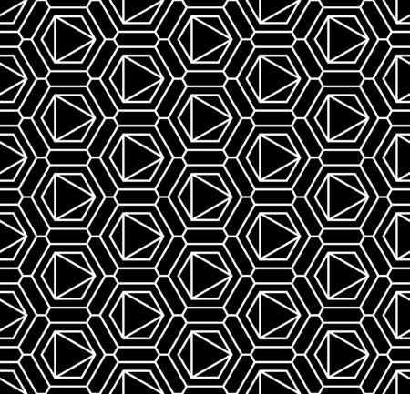 Vector modern seamless sacred geometry pattern, black and white abstract geometric background, pillow print, monochrome retro texture, hipster fashion designのイラスト素材