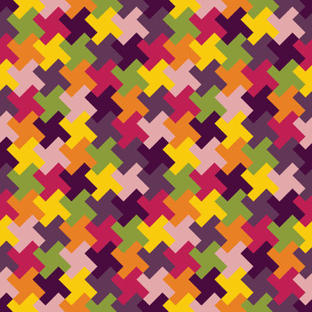 Vector modern seamless colorful geometry puzzle pattern, color abstract geometric background, pillow multicolored print, retro texture, hipster fashion designのイラスト素材