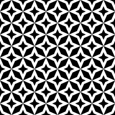 Vector modern seamless geometry pattern star, black and white abstract geometric background, pillow print, monochrome retro texture, hipster fashion designのイラスト素材