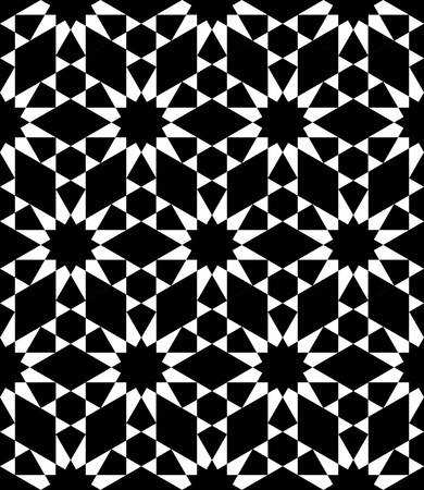 Vector modern seamless sacred geometry pattern stars, black and white abstract geometric background, pillow print, monochrome retro texture, hipster fashion designのイラスト素材