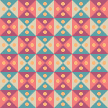 Vector modern seamless colorful geometry triangles dots pattern, color abstract geometric background, pillow multicolored print, retro texture, hipster fashion designのイラスト素材
