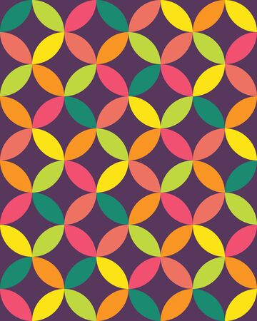 Vector modern seamless colorful geometry overlapping circles pattern, color abstract geometric background, pillow multicolored print, retro texture, hipster fashion designのイラスト素材
