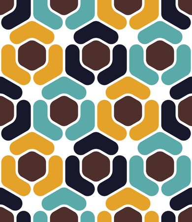 Vector modern seamless colorful geometry hexagon pattern, color abstract geometric background, pillow multicolored print, retro texture, hipster fashion designのイラスト素材