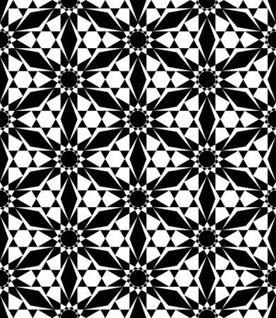 Vector modern seamless sacred geometry pattern floral, black and white abstract geometric background, pillow print, monochrome retro texture, hipster fashion designのイラスト素材