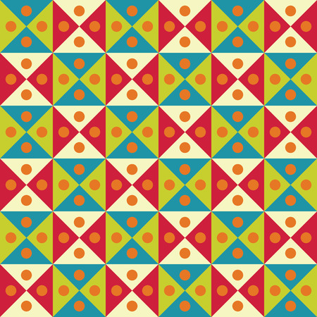 Vector modern seamless colorful geometry triangles dots pattern, color abstract geometric background, pillow multicolored print, retro texture, hipster fashion designのイラスト素材