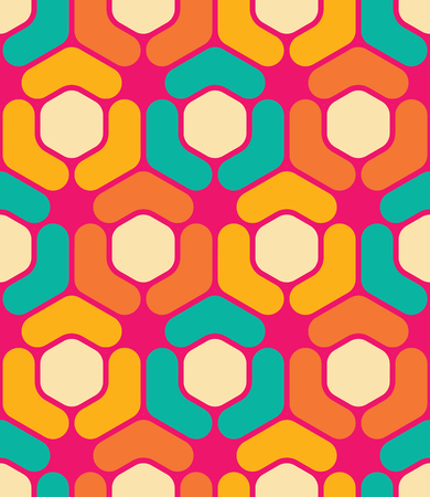 Vector modern seamless colorful geometry hexagon pattern, color abstract geometric background, pillow multicolored print, retro texture, hipster fashion designのイラスト素材