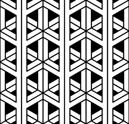 Vector modern seamless sacred geometry pattern 3d, black and white abstract geometric background, pillow print, monochrome retro texture, hipster fashion designのイラスト素材