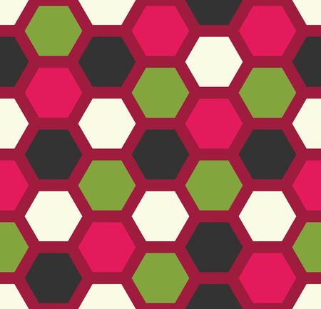Vector modern seamless colorful geometry hexagon pattern, color abstract geometric background, pillow multicolored print, retro texture, hipster fashion designのイラスト素材