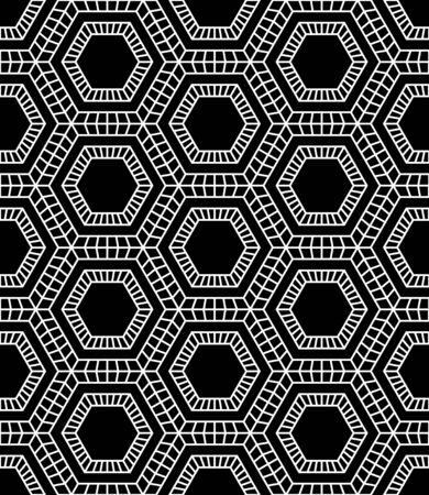 Vector modern seamless geometry pattern hex, black and white abstract geometric background, pillow print, monochrome retro texture, hipster fashion designのイラスト素材
