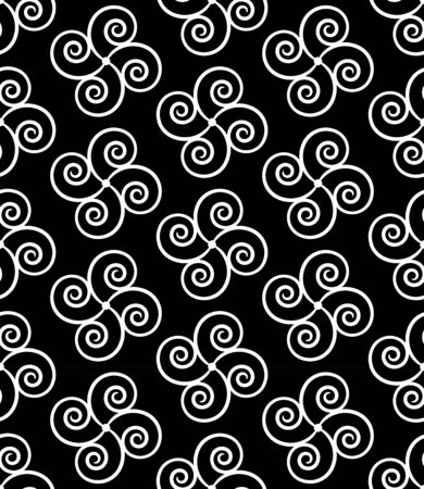 Vector modern seamless geometry pattern spirals, black and white abstract geometric background, pillow print, monochrome retro texture, hipster fashion designのイラスト素材