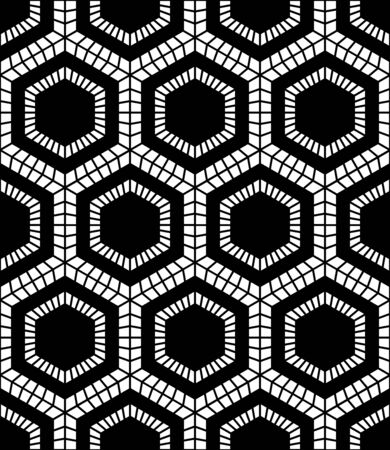 Vector modern seamless geometry pattern hex, black and white abstract geometric background, pillow print, monochrome retro texture, hipster fashion designのイラスト素材