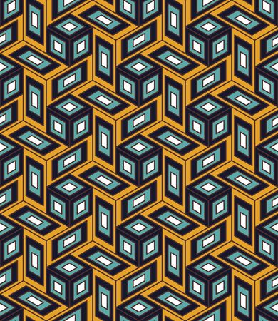 Vector modern seamless colorful geometry cube pattern, color abstract geometric background, pillow multicolored print, retro texture, hipster fashion designのイラスト素材