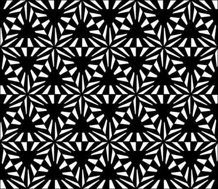Vector modern seamless sacred geometry pattern hexagon, black and white abstract geometric background, pillow print, monochrome retro texture, hipster fashion designのイラスト素材