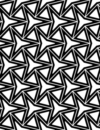 Vector modern seamless geometry pattern three point star, black and white abstract geometric background, pillow print, monochrome retro texture, hipster fashion designのイラスト素材