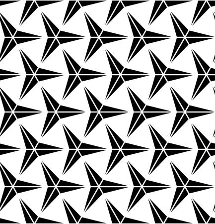 Vector modern seamless geometry pattern three point star, black and white abstract geometric background, pillow print, monochrome retro texture, hipster fashion designのイラスト素材