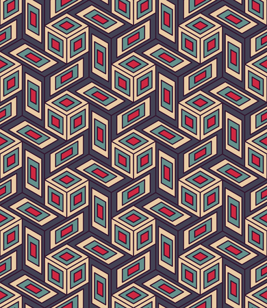 Vector modern seamless colorful geometry cube pattern, color abstract geometric background, pillow multicolored print, retro texture, hipster fashion designのイラスト素材