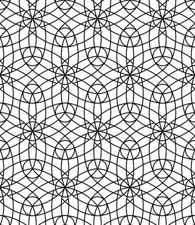 Vector modern seamless sacred geometry pattern flower of life, black and white abstract geometric background, pillow print, monochrome retro texture, hipster fashion designのイラスト素材