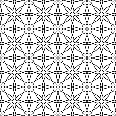 Vector modern seamless geometry pattern floral grid, black and white abstract geometric background, subtle pillow print, monochrome retro texture, hipster fashion designのイラスト素材